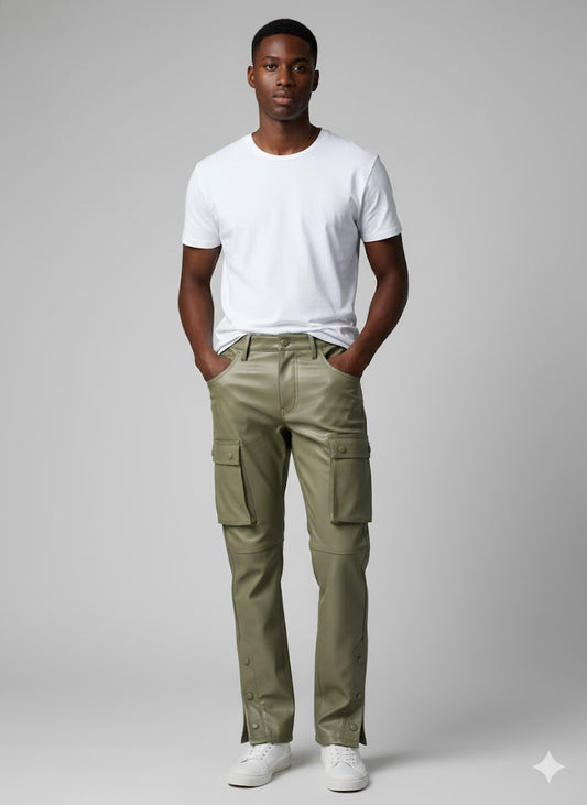 Boohooman Pu Popper Hem Cargo Skinny Trouser